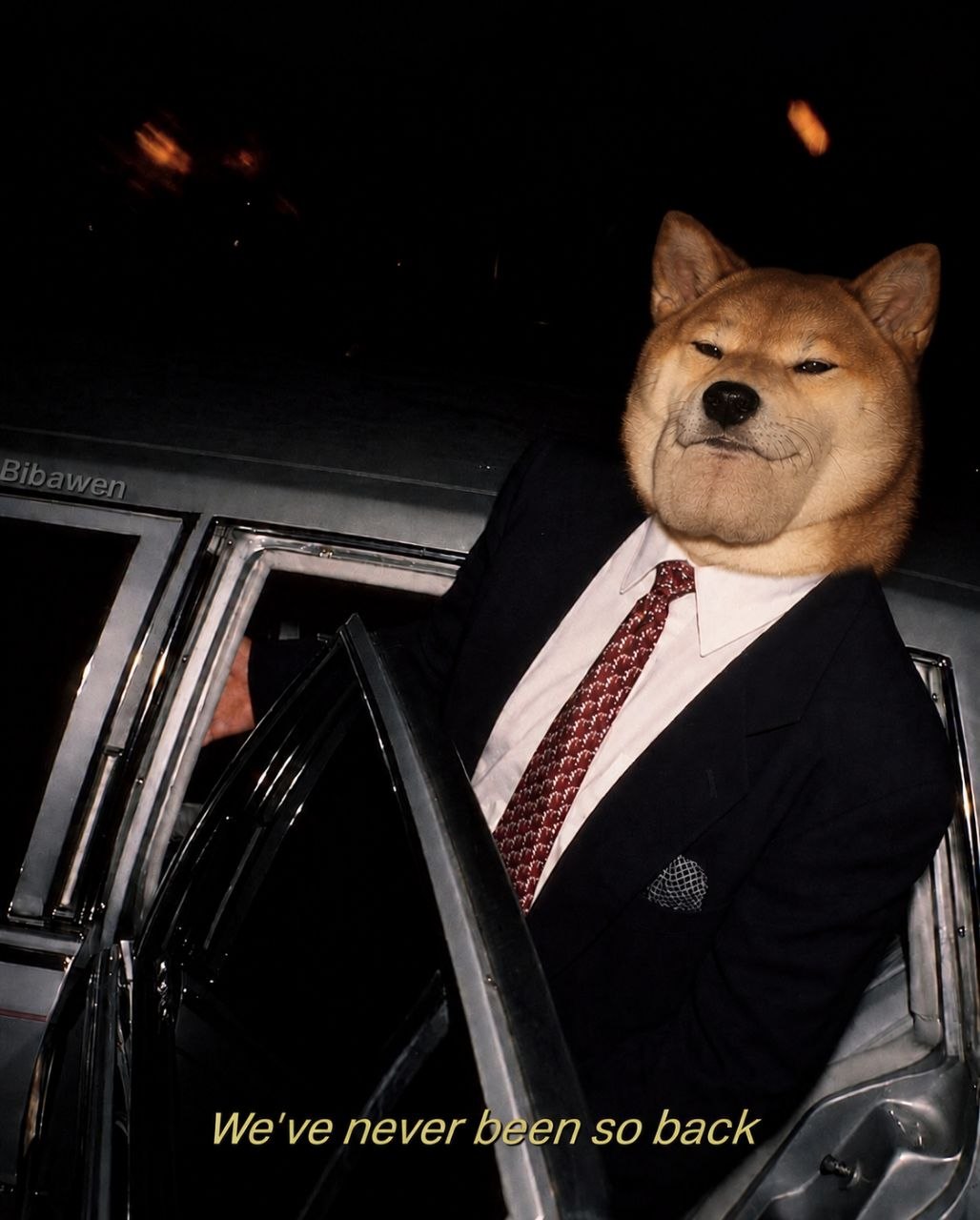 Mog Inu stepping out of a limousine at night: we've never been so back.